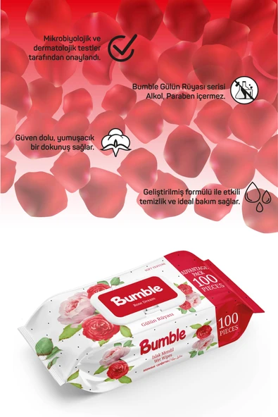 BUMBLE GÜLÜN RÜYASI ISLAK MENDİL 100 YAPRAK 4'LÜ PAKET - Resim 2
