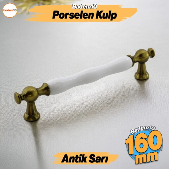 Aruh Porselen Antik Sarı Kulp 160 mm Mobilya Çekmece Mutfak Dolabı Dolap Kapak Kulplar Kulb Kulpu