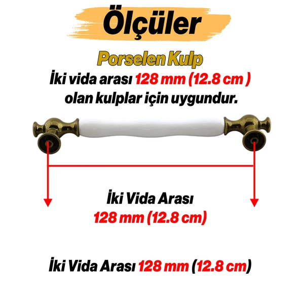 Aruh Porselen Antik Sarı Kulp 128 mm Mobilya Çekmece Mutfak Dolabı Dolap Kapak Kulplar Kulb Kulpu - 3