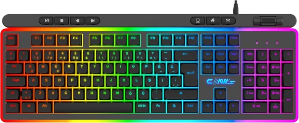 Claw's Nova K1 360° Özelleştirilebilir Rgb & Yazılımlı Full Membran 104+7 Tuşlu Ekstra Multimedya / Rollover Ses Kontrol Mekanizmalı Gaming Klavye (Kutu Hasarlı)