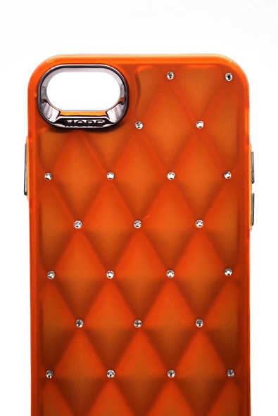 iPhone 7 Plus / 8 Plus Uyumlu Baklava Desenli Pırlanta Taşlı Sert Kapak Kılıf Turuncu - Resim 6