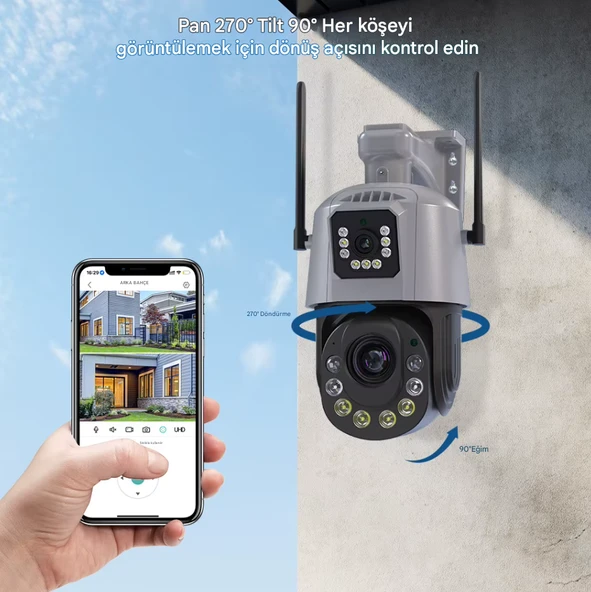 QASUL 8MP 4K Wifi PTZ Kamera 36X İsteğe Bağlı Zoom Çift Lens Çift Ekranlar Gözetim IR Gece Görüş - 6
