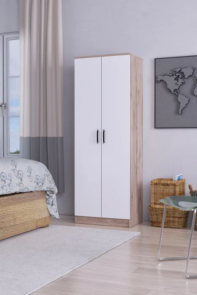 ABETE MOBİLYA-2 Kapılı Gardırop Atlantik Çam-Beyaz