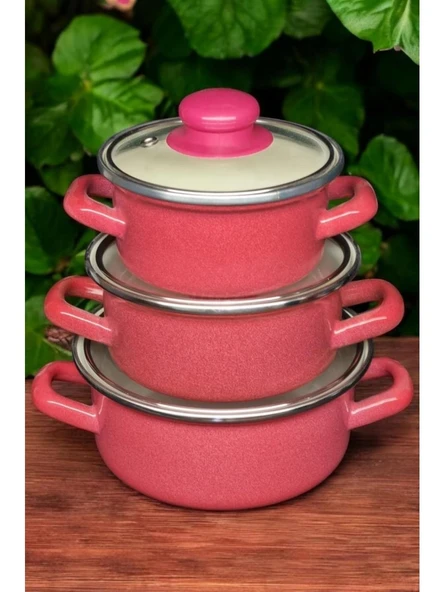 Alev Emaye Mini Emaye Tencere Seti 3'lü Kırmızı - 3