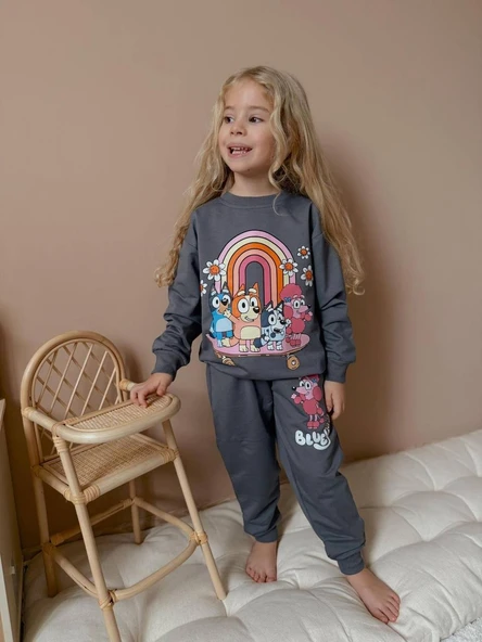 KIZ ÇOCUK BLUEY MODELLİ 2 İPLİK BASKILI EŞOFMAN TAKIMI