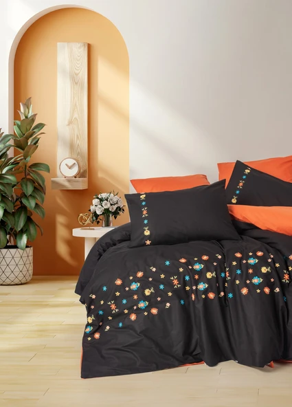 Cotton Box Nakışlı Ranforce Çift Kişilik Nevresim Takımı Liker Kiremit ürün görseli