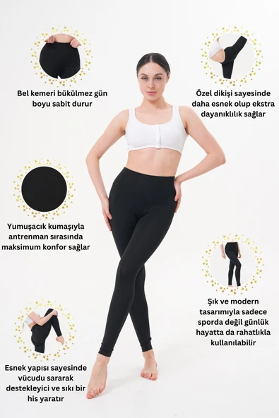 Syosh Kadın Siyah Yüksek Bel Toparlayıcı Spor Tayt - 3