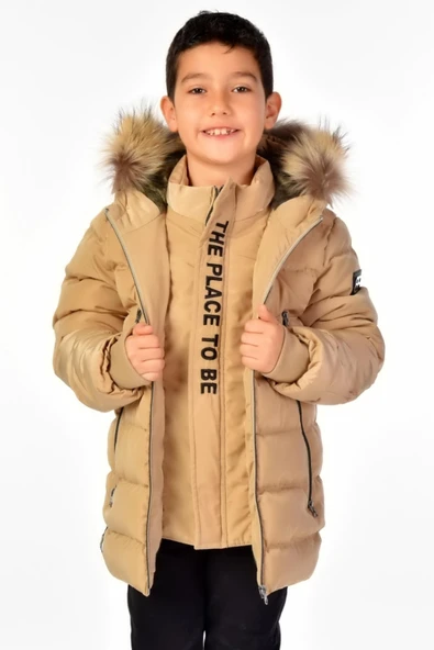 Natürel Kürklü Erkek Çocuk Mont 51248 - 5