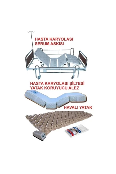2 Motorlu Hasta Karyolası+ Hasta Yatağı + Baklava Dilimli Havalı Yatak 3 Ürün Bir Arada ürün görseli