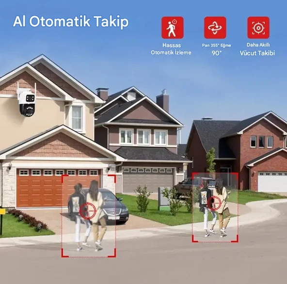 Icsee 8MP Çift Lens Kamera  Su Geçirmez Güvenlik Kamera Gece Görüş İnsan İzleme Güvenlik Kamerası - 4