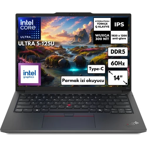 Lenovo Thinkpad E14 Gen 6 Ultra 5-125U 8 GB Ram 2 Tb SSD 14" Intel® Graphics Wuxga  (Free Dos) Taşınabilir Bilgisayar 21M7002PTX KT31 ürün görseli 1