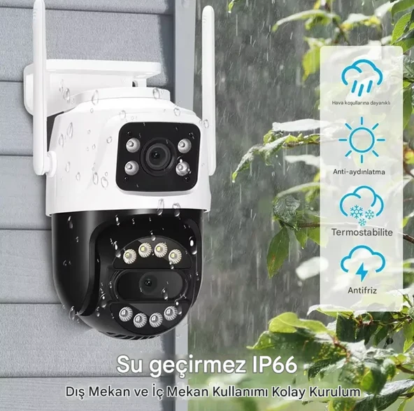 Icsee 8MP Çift Lens Kamera  Su Geçirmez Güvenlik Kamera Gece Görüş İnsan İzleme Güvenlik Kamerası - 6