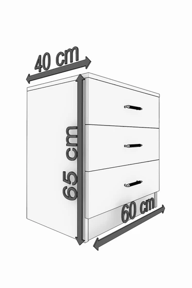 ABETE MOBİLYA 2 Kapılı Geniş Gardırop Komodin 3 Çekmeceli Şifonyer Takım / Atlantik Çam-Beyaz - 6