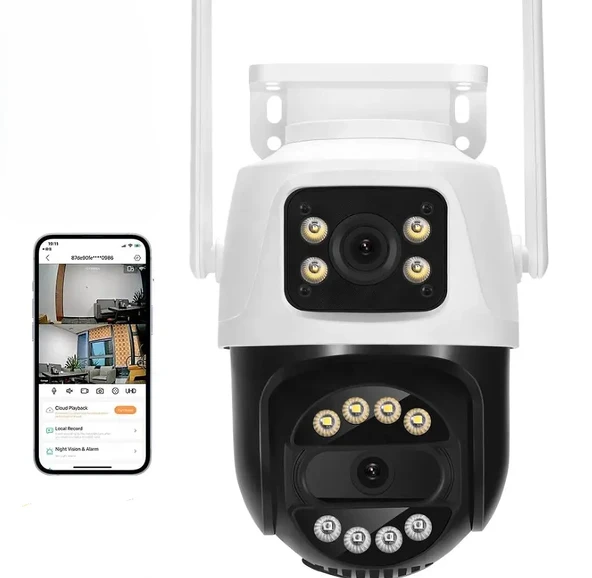 Icsee 8MP Çift Lens Kamera  Su Geçirmez Güvenlik Kamera Gece Görüş İnsan İzleme Güvenlik Kamerası