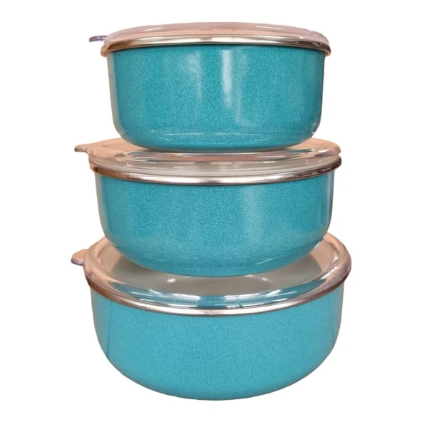 Alev Emaye 3'lü Saklama Kabı Turkuaz 1416-18cm - 3