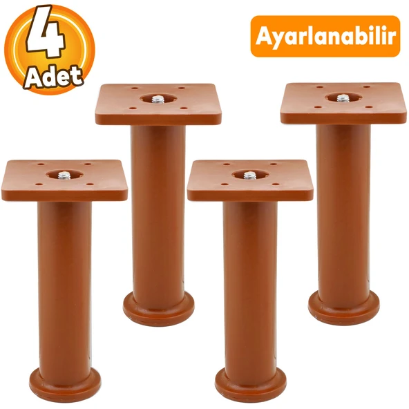 (4 ADET) Ayarlanabilir Destek 15 Cm Kahverengi Mobilya Kanepe Koltuk Baza Yükseltme Ayağı Ayakları