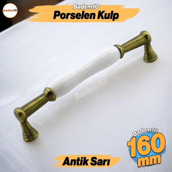 Anav Porselen Antik Sarı Kulp 160 mm Mobilya Çekmece Mutfak Dolabı Dolap Kapak Kulplar Kulb Kulpu