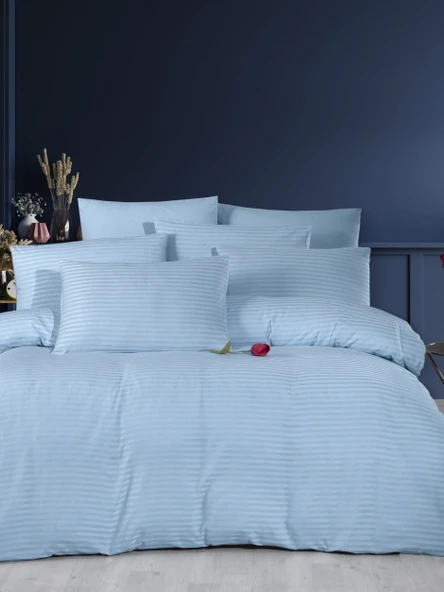 Lastikli Çarşaflı Tek Kişilik Nevresim Takımı Saten Mavi - 4