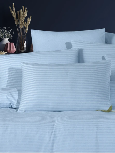 Lastikli Çarşaflı Tek Kişilik Nevresim Takımı Saten Mavi - 3