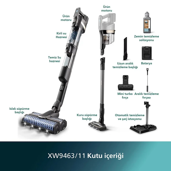 Philips Aqua Trio XW9463/11 Islak Kuru Şarjlı Dikey Süpürge