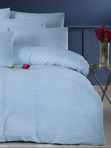 Lastikli Çarşaflı Tek Kişilik Nevresim Takımı Saten Mavi - 2