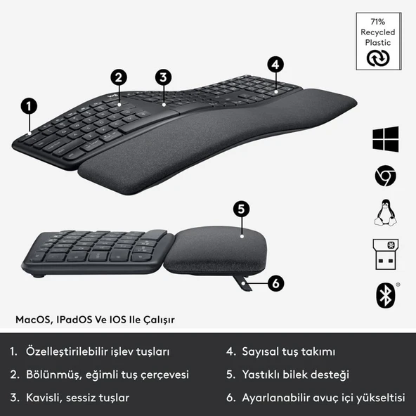 Logitech Ergo K860 920-010109 Q Kablosuz Klavye - outlet - 2