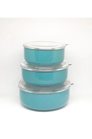 Alev Emaye 3'lü Saklama Kabı Turkuaz 1416-18cm