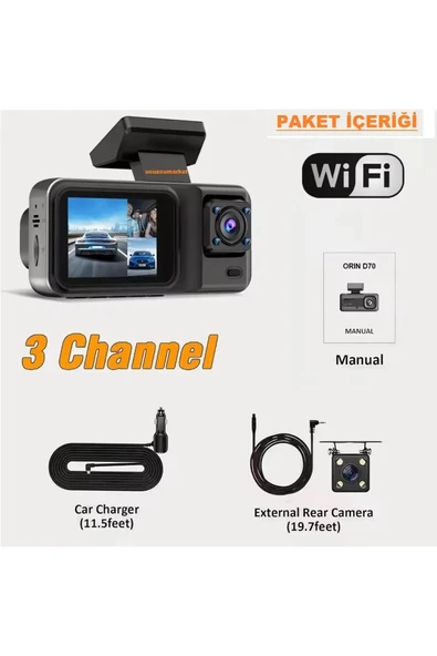 3 KAMERALI WİFİ ÖZELLİKLİ 2 İNÇ MİNİ ARAÇ İÇİ KAMERA - 4