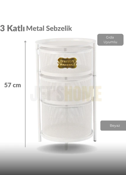 3 Katlı Sebzelik Açılır Metal Patates Soğan Sepeti Paslanmaz Meyvelik Organizer Sepet Beyaz - 2