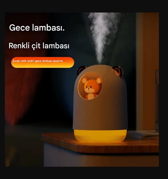 QASUL Sevimli Ayıcık Tasarımlı USB Şarjlı Oda Kokusu ve Gece Lambası Bir Arada - 3