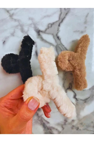 Peluş Yumuşak Tüylü Mandal Toka 3'lü 11 cm - 2