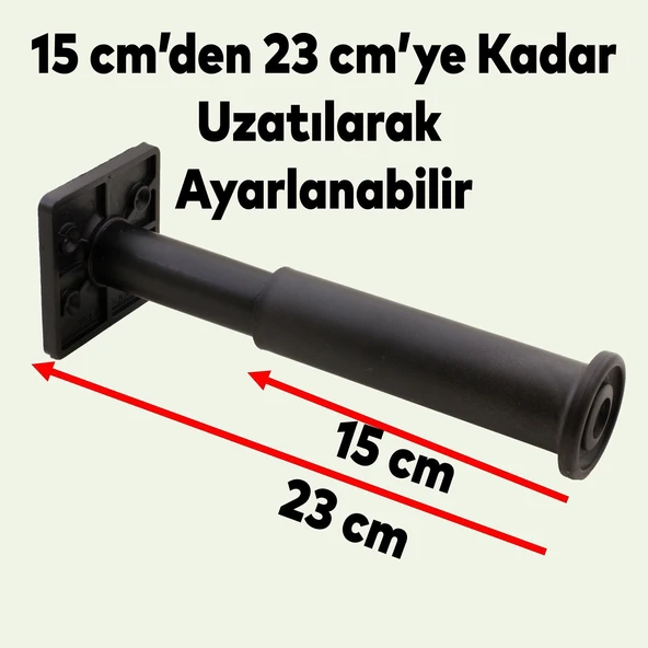 (4 ADET) Ayarlanabilir Destek 15 Cm Siyah Mobilya Kanepe Koltuk Baza Yükseltme Ayağı Ayakları - Resim 3