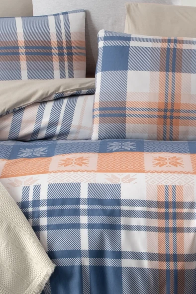 Lastikli Çarşaflı Tek Kişilik Nevresim Takımı Plaid - Resim 4