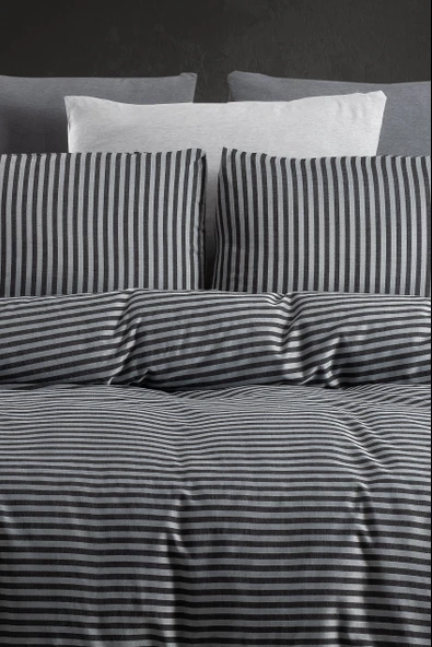 Lastikli Çarşaflı Tek Kişilik Nevresim Takımı Saten Siyah - Resim 5