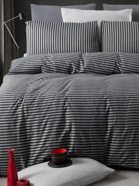 Lastikli Çarşaflı Tek Kişilik Nevresim Takımı Saten Siyah - Resim 4