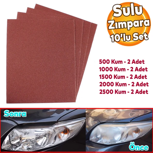 Far Temizleme Ince Kalın Kağıt El Su Zımparası Kağıdı Araç Parlatma Setİ 500-1000-1500-2000-2500 Kum 10 Adet