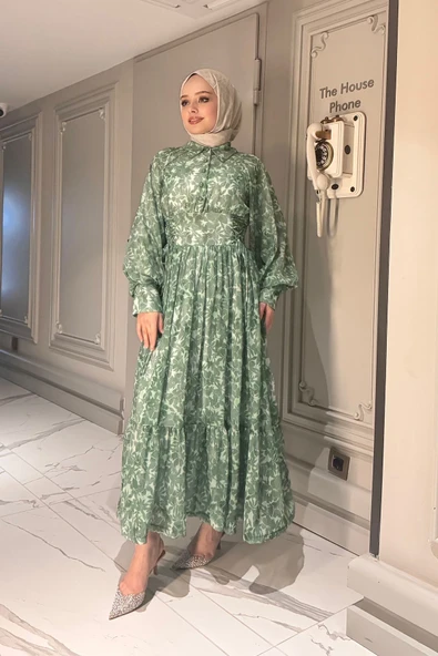 ELB018 BEL DETAYLI ÖNDEN DÜĞMELİ ELBİSE - 9