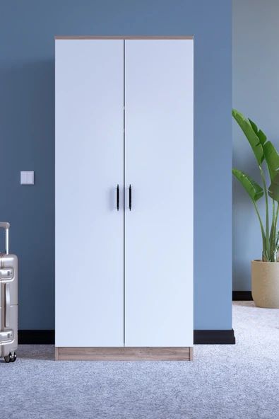 ABETE MOBİLYA 2 Kapılı Geniş Gardırop (ELBİSE DOLABI-YÜKLÜK-KİLER) / Atlantik Çam-Beyaz - 2