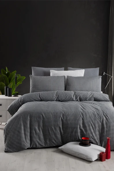 Lastikli Çarşaflı Tek Kişilik Nevresim Takımı Saten Siyah - Resim 2