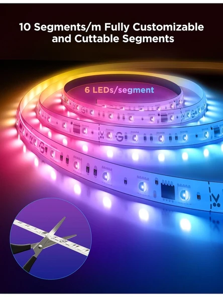 Govee Rgbwwıc Matter Destekli Kesilebilir LED Şerit 2 Pro 5 Metre, Uygulama Üzerinden Kontrol - 2