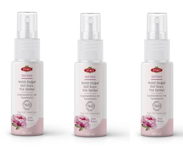 Otacı Gül Kürü %100 Doğal Gül Suyu Spreyi 50 ml 3 Adet