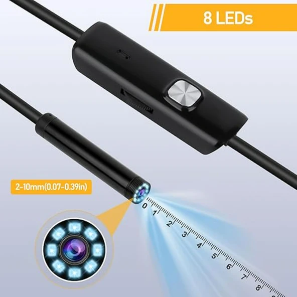 Ozmik CMR71  Işıklı 10M endoskopi kamerası 1080p HD su geçirmez IP67 8 LED  Android ve iOS - Resim 2