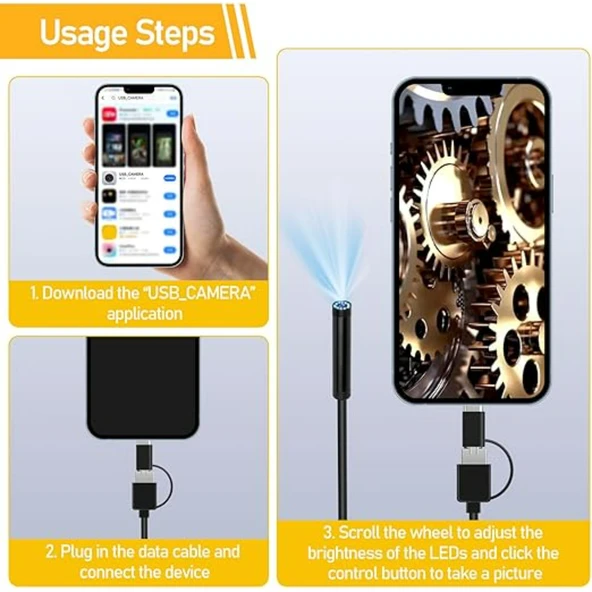 Ozmik CMR71  Işıklı 10M endoskopi kamerası 1080p HD su geçirmez IP67 8 LED  Android ve iOS - Resim 3