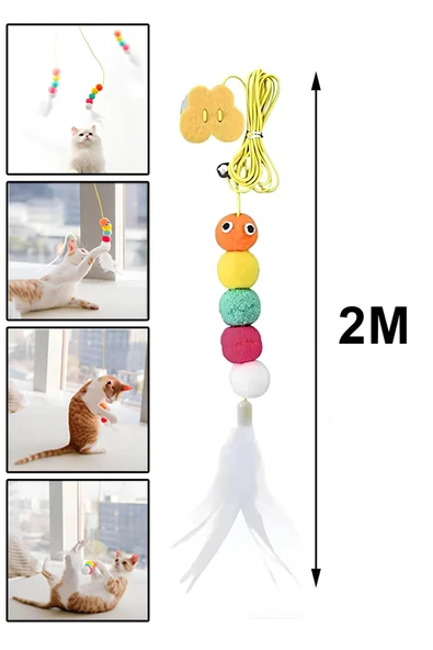 Pribor Tırtıl Kedi Oyuncağı, Kendinden Yapışkanlı, Zilli, Elastik İpli, Asılı Kedi Oyuncağı