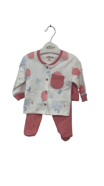 Aziz Bebe Çiçek Baskılı Mercan Desenli Şapkalı Takım 3275 - 5