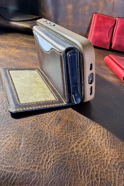 Hakiki Gerçek Deri Magsafe Uyumlu Mekanizmalı Kartlık Yatay Dikey Stand Özellikli - 10