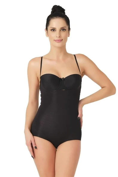 Siyah Emay 2723 Lazer Kesim Göğsü Açık Slip Korse