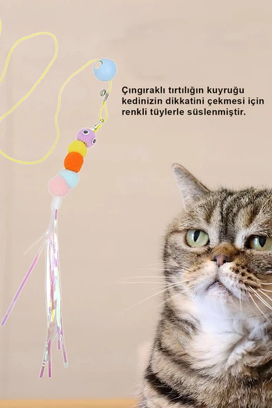 Pribor Tırtıl Kedi Oyuncağı, Kendinden Yapışkanlı, Zilli, Elastik İpli, Asılı Kedi Oyuncağı - 4