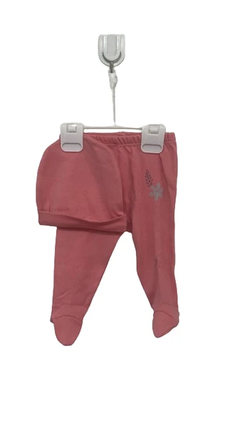 Aziz Bebe Çiçek Baskılı Mercan Desenli Şapkalı Takım 3275 - 4