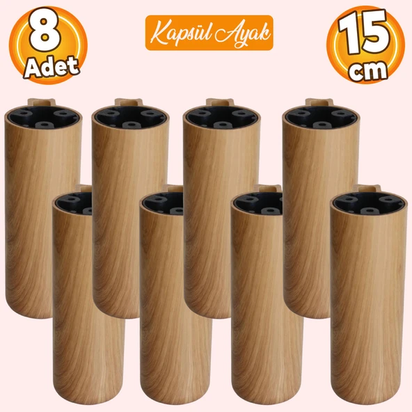 Kapsül Bohem Açık Ceviz 18 cm Mobilya Kanepe Koltuk Baza Yükseltici Yükseltme Ayağı Ayakları 8 Adet